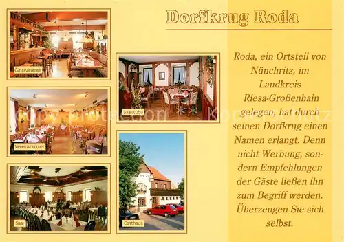 AK / Ansichtskarte Roda_Nuenchritz Gasthaus Dorfkrug Gaestezimmer Vereinszimmer Saal Roda Nuenchritz