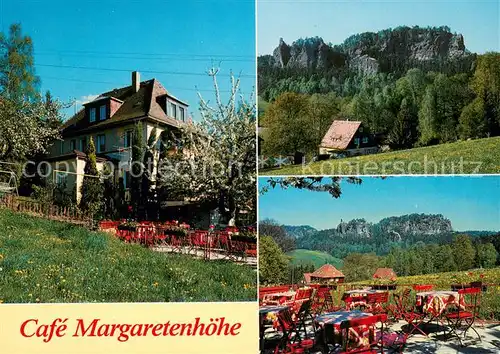 AK / Ansichtskarte Rathen_Saechsische Schweiz Cafe Margaretenhoehe Terrasse Landschaftspanorama Felsen Rathen Saechsische Schweiz