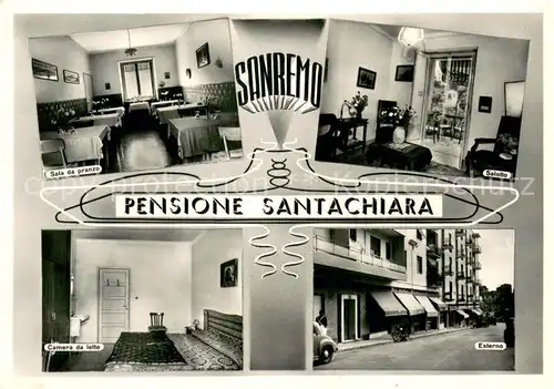 AK / Ansichtskarte Sanremo Pensione Santachiara Sala da pranzo Salotto Camera de letto Esterno Sanremo