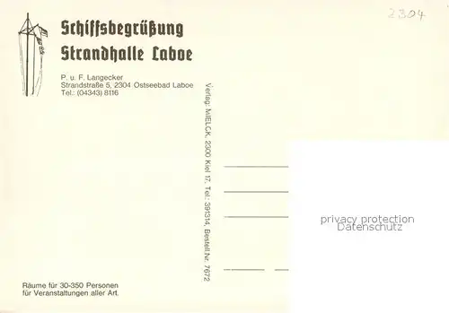 AK / Ansichtskarte Laboe Schiffsbegruessung Strandhalle Laboe Details Laboe