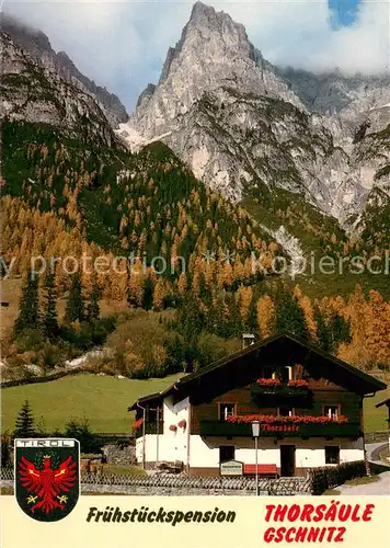 AK / Ansichtskarte Gschnitz_Tirol Pension Thorsaeule Alpen Wappen Gschnitz Tirol