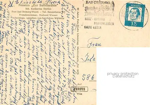 AK / Ansichtskarte Bad_Driburg Pension Zur Suffelmuehle Bad_Driburg