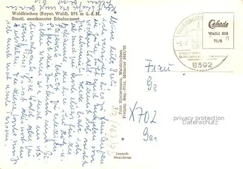 AK / Ansichtskarte Waldkirchen_Niederbayern Fliegeraufnahme Waldkirchen Niederbayern