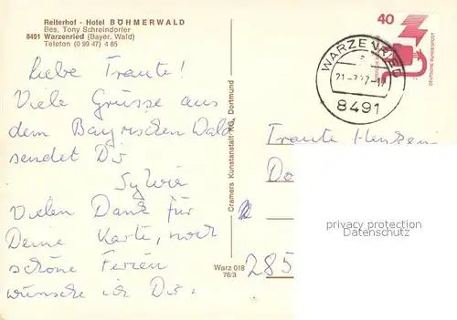 AK / Ansichtskarte Warzenried Reiterhof Hotel Boehmerwald Fliegeraufnahmen Warzenried