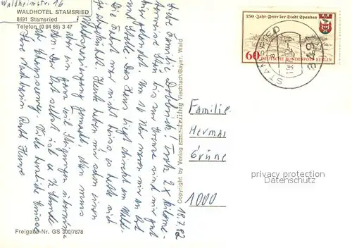 AK / Ansichtskarte Stamsried Waldhotel Stamsried Fliegeraufnahme Stamsried