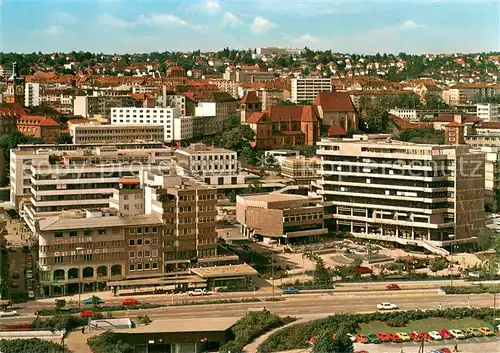 AK / Ansichtskarte Pforzheim Blick vom Stadtkirchturm auf Bezirksamt Schloss und Stiftskirche St Michael Neues Rathaus mit Ratssaalgebaeude am Marktplatz Pforzheim