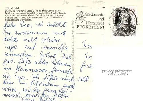 AK / Ansichtskarte Pforzheim Blick vom Stadtkirchturm auf Bezirksamt Schloss und Stiftskirche St Michael Neues Rathaus mit Ratssaalgebaeude am Marktplatz Pforzheim