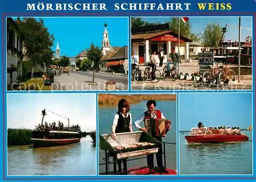 Moerbisch_See Moerbischer Schiffahrt Weiss Rundfahrten Naturschutzgebiet Ortsansicht mit Kirche Moerbisch See