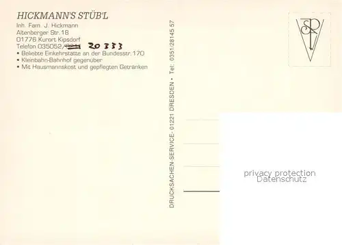 Kipsdorf Hickmann s Stueb l Restaurant Eisenbahn Dampflokomotive Kipsdorf