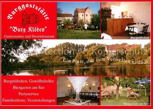 Kloeden Burggaststaette Burg Kloeden Hexenmuseum Gewoelbekeller Kamin Biergarten am See Kloeden