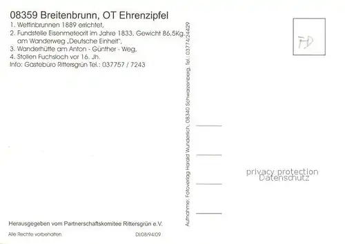 Ehrenzipfel_Breitenbrunn Wettinbrunnen Fundstelle Eisenmeteorit von 1833 Wanderhuette Anton Guenther Weg Stollen Fuchsloch 