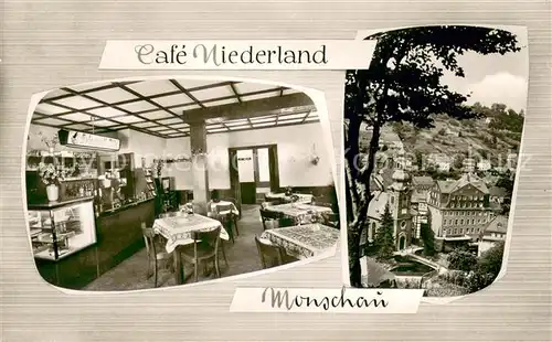 AK / Ansichtskarte Monschau Cafe Restaurant Niederland Gastraum Panorama Monschau