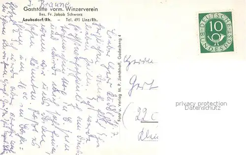 AK / Ansichtskarte Leubsdorf_Rhein Gaststaette vorm Winzerverein Rheinanlage Gesamtansicht Leubsdorf Rhein