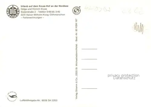 AK / Ansichtskarte Kaiser Wilhelm Koog Kruse Hof Fliegeraufnahme Kaiser Wilhelm Koog