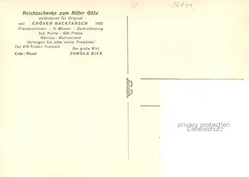 AK / Ansichtskarte Kroev_Mosel Reichsschenke zum Ritter Goetz Gastraeume Kroev_Mosel