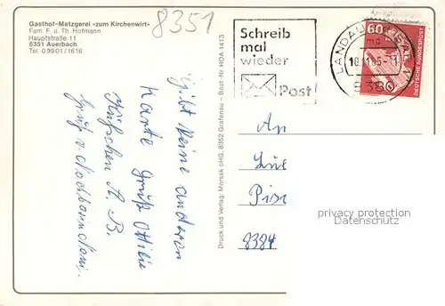 Auerbach_Niederbayern Gasthof Metzgerei zum Kirchenwirt im Bayrischen Wald Auerbach Niederbayern