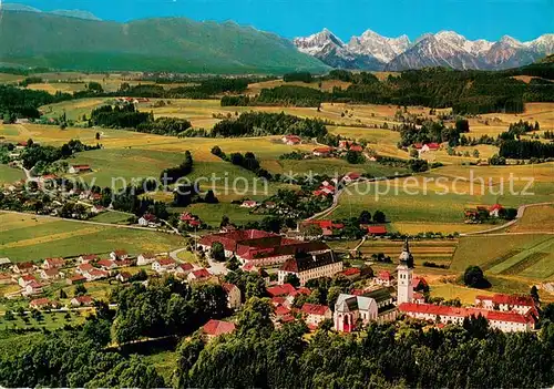 Rottenbuch_Oberbayern mit Tiroler und Allgaeuer Hochgebirge Fliegeraufnahme Rottenbuch Oberbayern