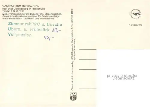 Grafengehaig Gasthof Zum Rehbachtal Restaurant Fremdenzimmer Grafengehaig