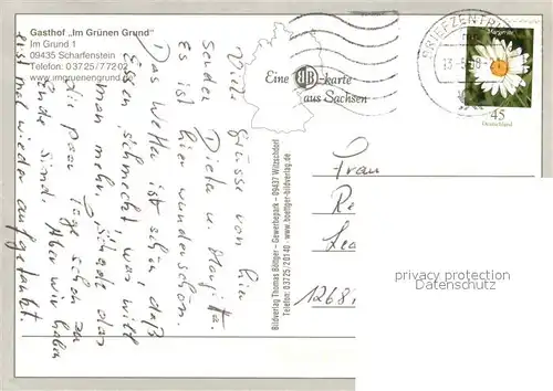 Scharfenstein_Erzgebirge Gasthof Zum gruenen Grund Gaststaette Partie am Bach Scharfenstein_Erzgebirge