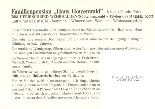 Wehrhalden Pension Haus Hotzenwald Fremdenzimmer Trachten Landschaftspanorama Schwarzwald Wehrhalden