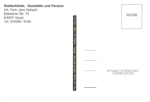 Geyer Gaststaette Pension Waldschaenke Waldweg Geyer