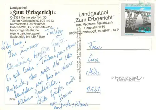 Cunnersdorf_Gohrisch Landgasthof Zum Erbgericht Restaurant Fremdenzimmer Cunnersdorf Gohrisch