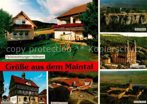 Weingarten_Oberfranken Ferienwohnungen Hofmann Appartements Staffelstein Obermain Therme Kloster Banz Maintal Vierzehnheiligen Staffelberg Fliegeraufnahme Weingarten Oberfranken