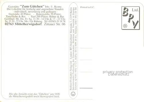 Mittelherwigsdorf Gaststaette Zum Guetchen Alte Ansicht um 1890 Mittelherwigsdorf