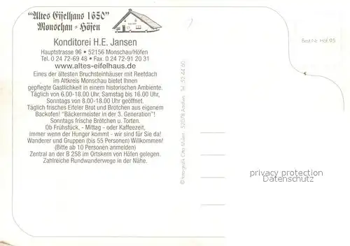 Hoefen_Monschau Altes Eifelhaus Historisches Gebaeude um 1650 Bruchsteinhaus mit Reetdach Hoefen Monschau