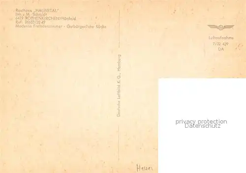 AK / Ansichtskarte Rothenkirchen_Huenfeld Rasthaus Haunetal Fliegeraufnahme Rothenkirchen Huenfeld