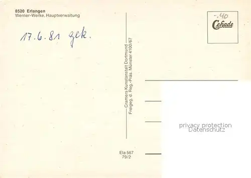 AK / Ansichtskarte Erlangen Fliegeraufnahme mit Werner Werke Erlangen