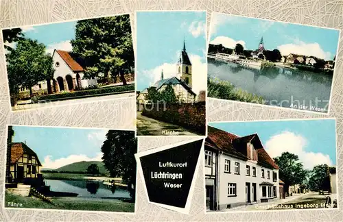 AK / Ansichtskarte Luechtringen Ehrenmal Kirche An der Weser Faehre Geschaeftshaus Meier Luechtringen