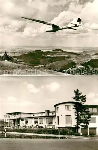 AK / Ansichtskarte Wasserkuppe_Rhoen Gasthof Hotel Peterchens Mondfahrt Panorama mit Segelflugzeug Wasserkuppe Rhoen