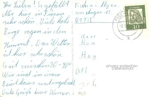 AK / Ansichtskarte Fischen_Allgaeu Touristenhaus Mayerl Ortsansicht Fischen Allgaeu