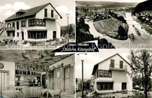 AK / Ansichtskarte Hann._Muenden Pension Gaststaette Unterm Koenigshof Gaststube Fliegeraufnahme Hann. Muenden