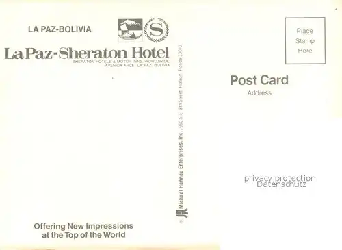 AK / Ansichtskarte La_Paz_Bolivia Sheraton Hotel La_Paz_Bolivia