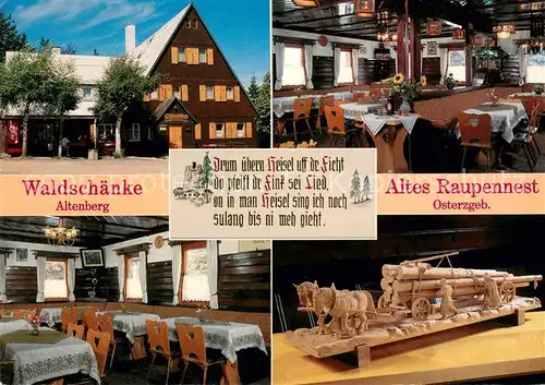 AK / Ansichtskarte Altenberg_Erzgebirge Waldschaenke Altes Raupennest Pferdefuhrwerk Holzschnitzerei Altenberg Erzgebirge