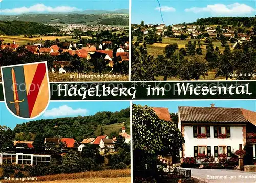 AK / Ansichtskarte Haegelberg Panorama Wiesental mit Blick nach Steinen Neusiedlung Erholungsheim Ehrenmal am Brunnen Haegelberg