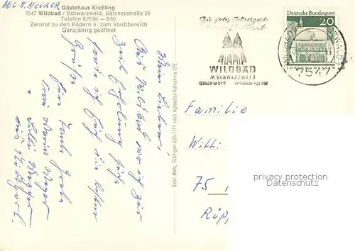 AK / Ansichtskarte Bad_Wildbad Gaestehaus Kiessling im Schwarzwald Bad_Wildbad