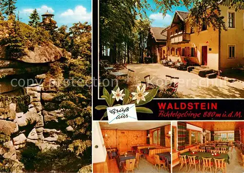 AK / Ansichtskarte Waldstein_Fichtelgebirge Waldsteinhaus Gaststaette Natur Felsen Aussichtspavillon Waldstein_Fichtelgebirge