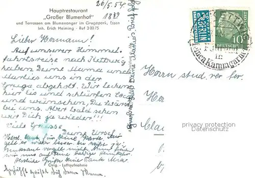 AK / Ansichtskarte Essen_Ruhr Grugapark Hauptrestaurant Grosser Blumenhof und Terrassen Fliegeraufnahme Essen_Ruhr