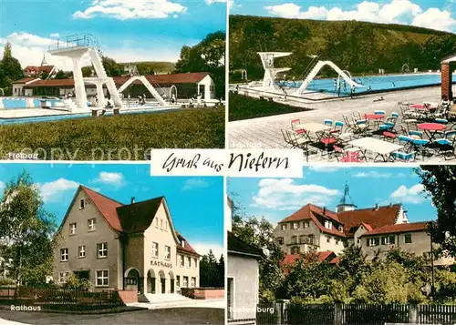 AK / Ansichtskarte Niefern Freibad Sprungturm Rathaus Niefersburg Niefern