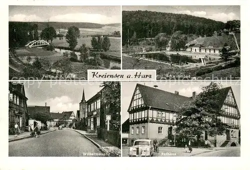 AK / Ansichtskarte Kreiensen Partie an der Leine Schwimmbad Wilhelmstrasse Rathaus Kreiensen