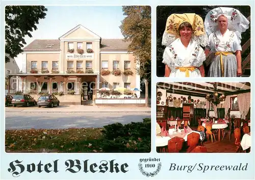 AK / Ansichtskarte Burg_Spreewald Hotel Bleske Tracht Burg Spreewald