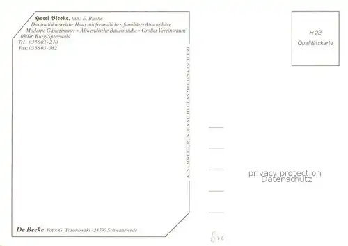 AK / Ansichtskarte Burg_Spreewald Hotel Bleske Tracht Burg Spreewald
