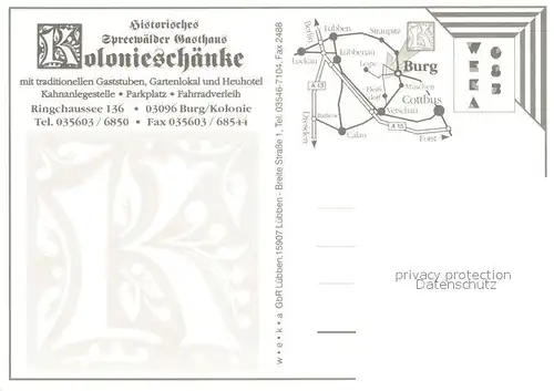 AK / Ansichtskarte Burg_Spreewald Gasthaus Koloniesch?nke Tracht Burg Spreewald