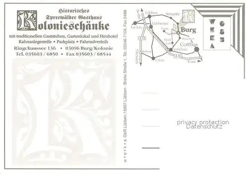 AK / Ansichtskarte Burg_Spreewald Koloniesch?nke Gasthaus Burg Spreewald