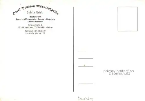AK / Ansichtskarte Vetschau_Spreewald Hotel Pension Markischheide Vetschau Spreewald