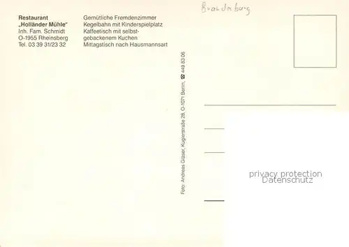 AK / Ansichtskarte Rheinsberg Restaurant Holl?nder M?hle Rheinsberg