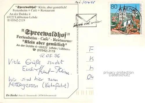 AK / Ansichtskarte Lehde Ferienheim Spreewaldhof Caf? Restaurant Lehde